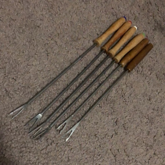 Set of Six Gently Used Fondue Forks-Wooden Handles-Vintage - Picture 11 of 13
